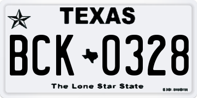 TX license plate BCK0328
