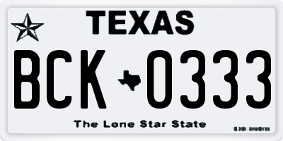 TX license plate BCK0333