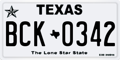 TX license plate BCK0342