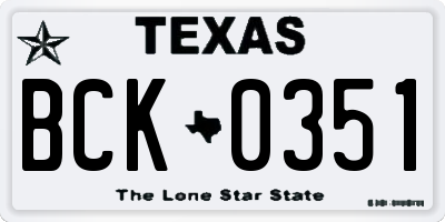 TX license plate BCK0351