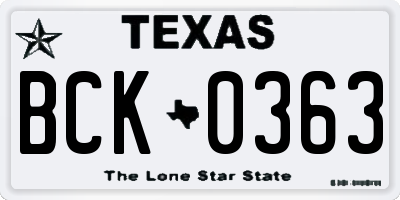 TX license plate BCK0363