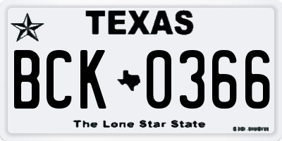 TX license plate BCK0366