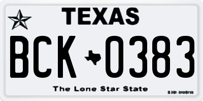 TX license plate BCK0383