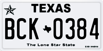 TX license plate BCK0384