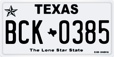TX license plate BCK0385