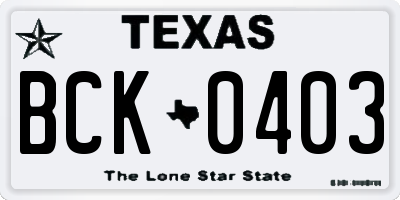 TX license plate BCK0403