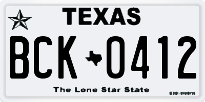 TX license plate BCK0412