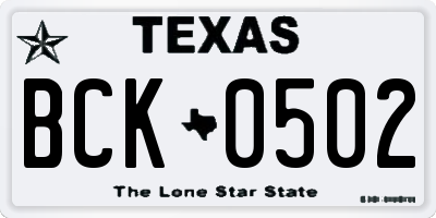 TX license plate BCK0502