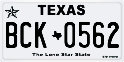 TX license plate BCK0562