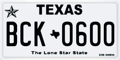 TX license plate BCK0600