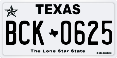 TX license plate BCK0625