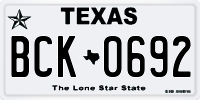 TX license plate BCK0692