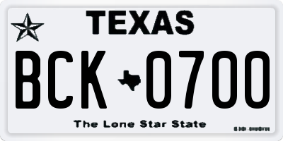TX license plate BCK0700