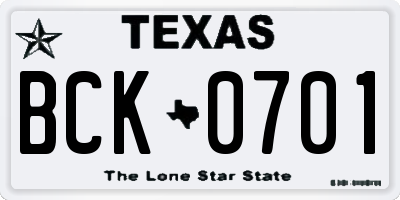TX license plate BCK0701