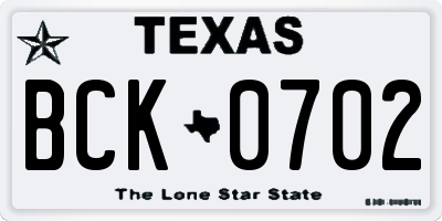 TX license plate BCK0702
