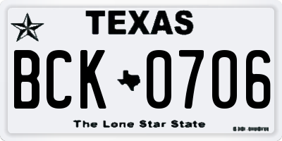 TX license plate BCK0706