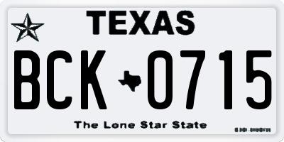 TX license plate BCK0715