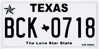 TX license plate BCK0718