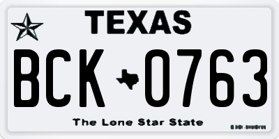 TX license plate BCK0763
