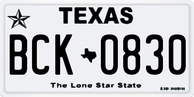 TX license plate BCK0830