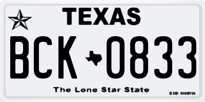 TX license plate BCK0833