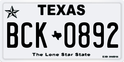 TX license plate BCK0892