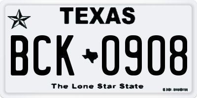 TX license plate BCK0908