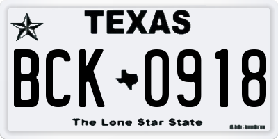 TX license plate BCK0918
