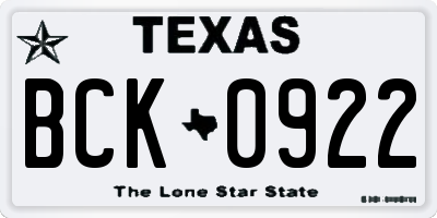 TX license plate BCK0922