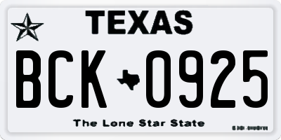 TX license plate BCK0925
