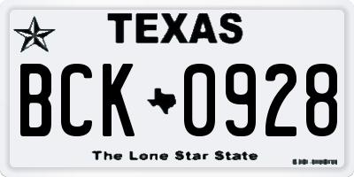 TX license plate BCK0928