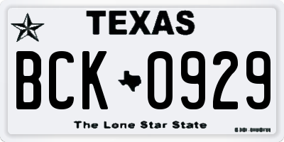 TX license plate BCK0929