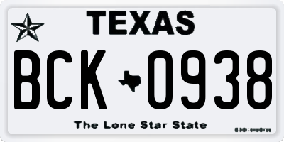 TX license plate BCK0938