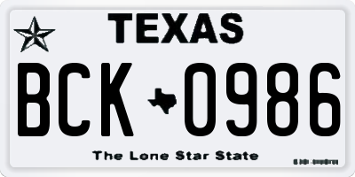 TX license plate BCK0986