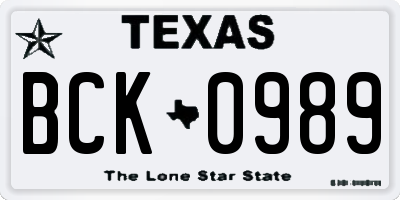 TX license plate BCK0989