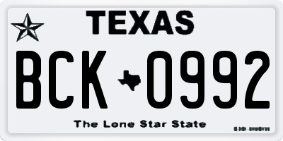 TX license plate BCK0992