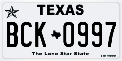TX license plate BCK0997