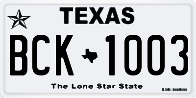 TX license plate BCK1003