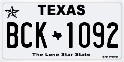 TX license plate BCK1092