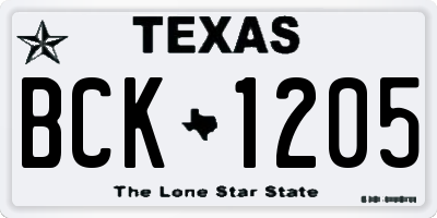 TX license plate BCK1205