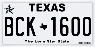 TX license plate BCK1600