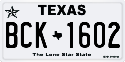 TX license plate BCK1602
