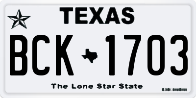 TX license plate BCK1703