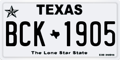 TX license plate BCK1905