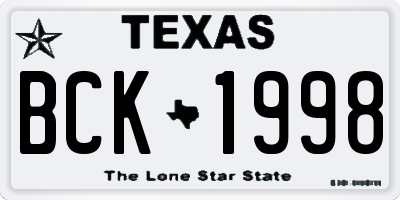 TX license plate BCK1998