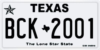 TX license plate BCK2001