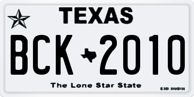 TX license plate BCK2010