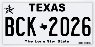TX license plate BCK2026