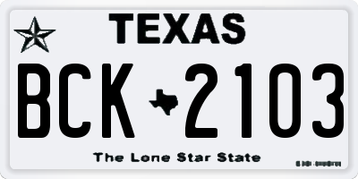 TX license plate BCK2103
