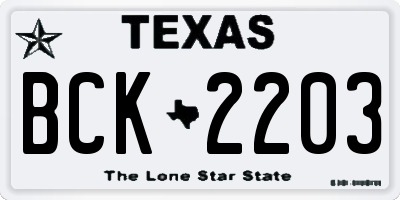 TX license plate BCK2203
